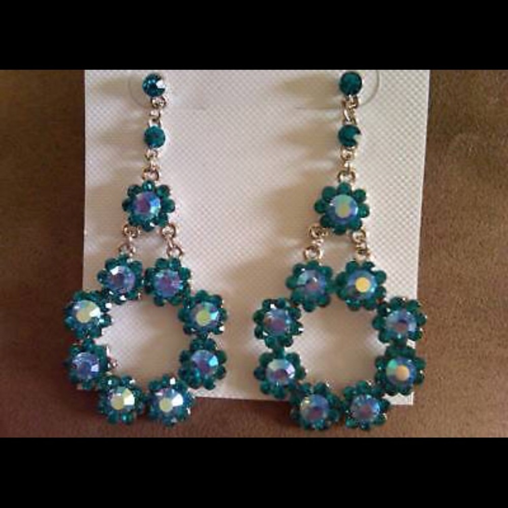 Blue Australian Crystal Floral Costume Earrings